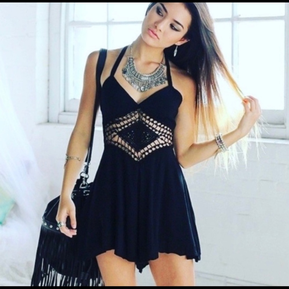 Black Crochet Romper - LF lookalike
